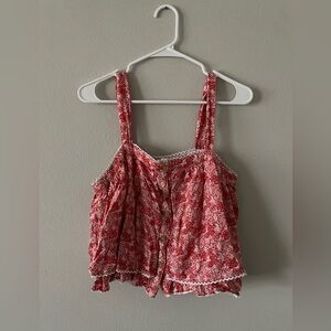 Altar'd State SZ Large Red Floral Lace-Trim Tank Top